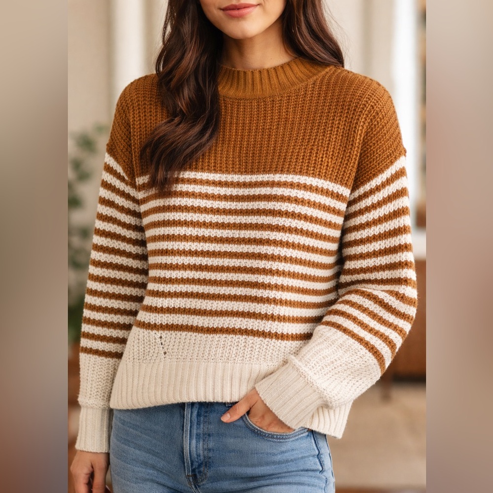 Never Worn Wonderly Brown and Cream Striped Sweater